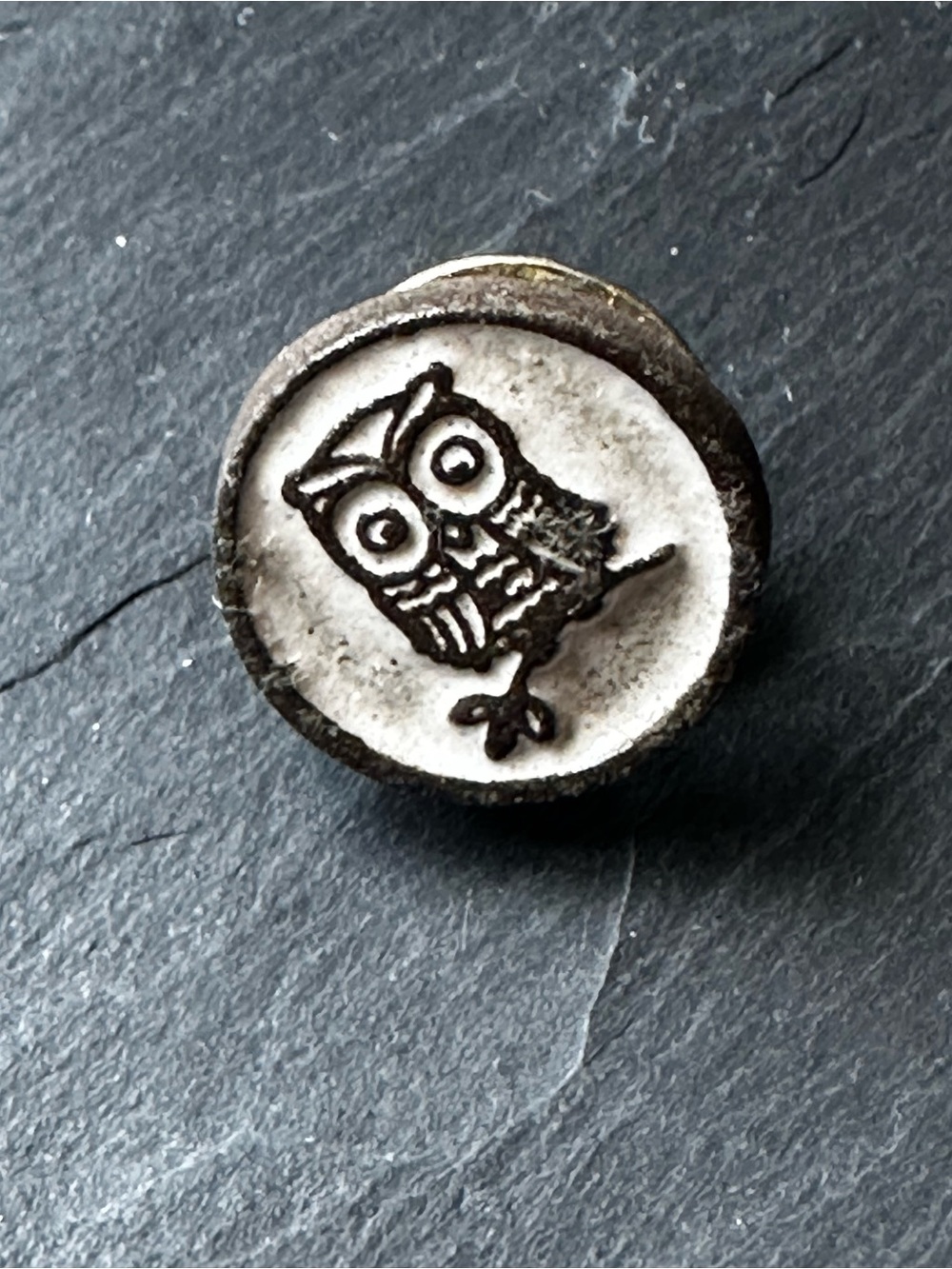 Vintage Scandinavian Style Ceramic Owl Pin Handmade Folk Art